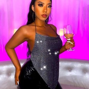 Plus Glitter Backless Bandana Cami Top